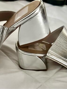 Dolce Vita Silver Metallic Block Heel Mules